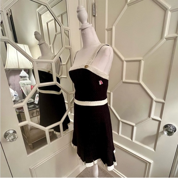 ALICE + OLIVIA Clarine Black White Trim Mini Square Neck Tweed Mini Dress Sz 10 - Picture 11 of 15